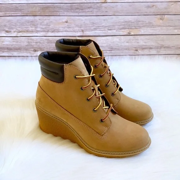 Timberland Women’s Amston 6” Wedge Booties In Wheat - Picture 1 of 7